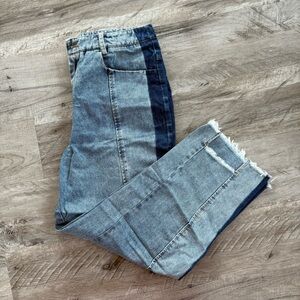 Two-Tone Cropped Denim Jeans